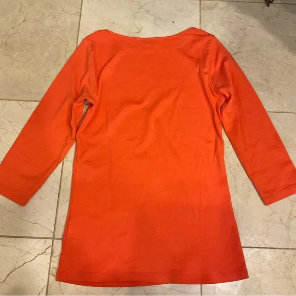 Zara Organic Cotton 3/4 Sleeve, Crew Neck T-Shirt, Bright Orang, Beautiful! Sz S - Picture 6 of 7
